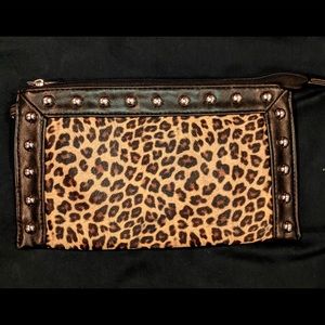 Black studded leopard wristlet with silver studs
